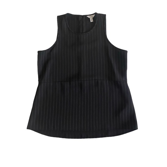 Calvin Klein Pinstripe Sleeveless Blouse Black White Women's M Office Workwear - Picture 1 of 8